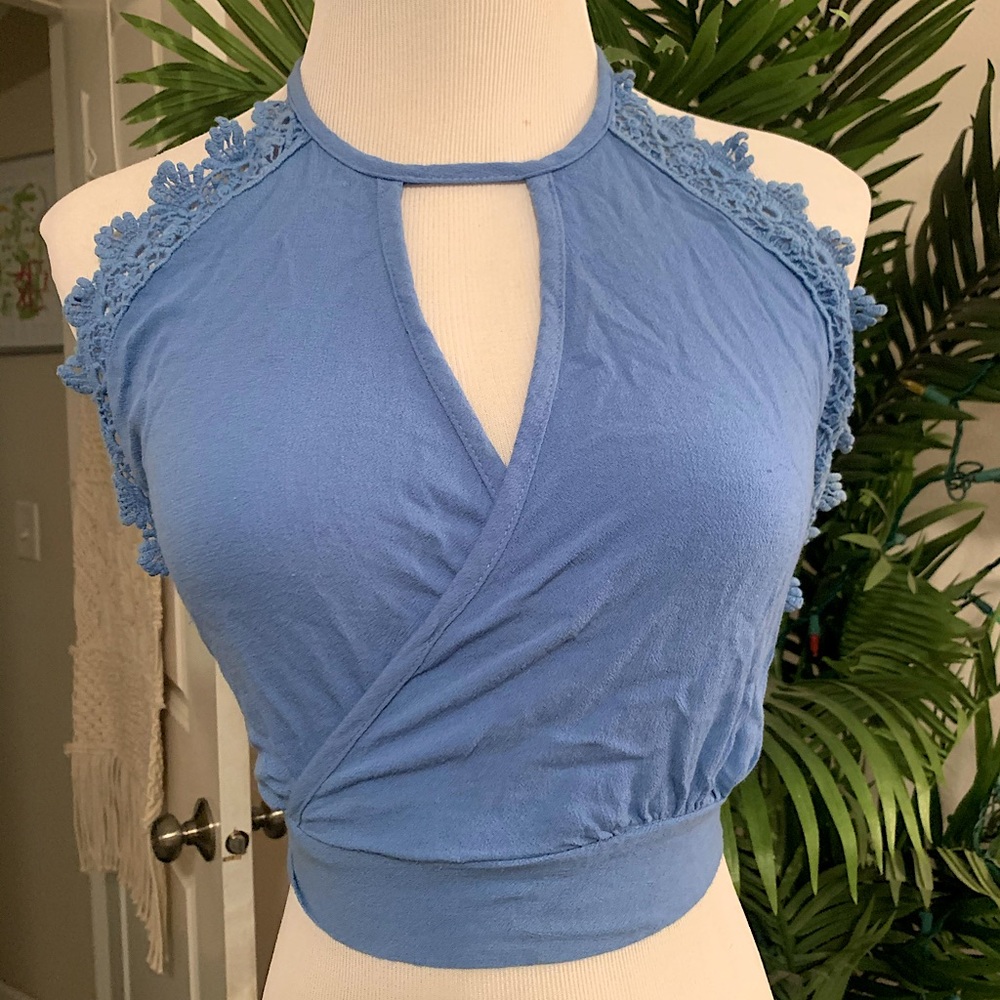 Embroidered keyhole halter top